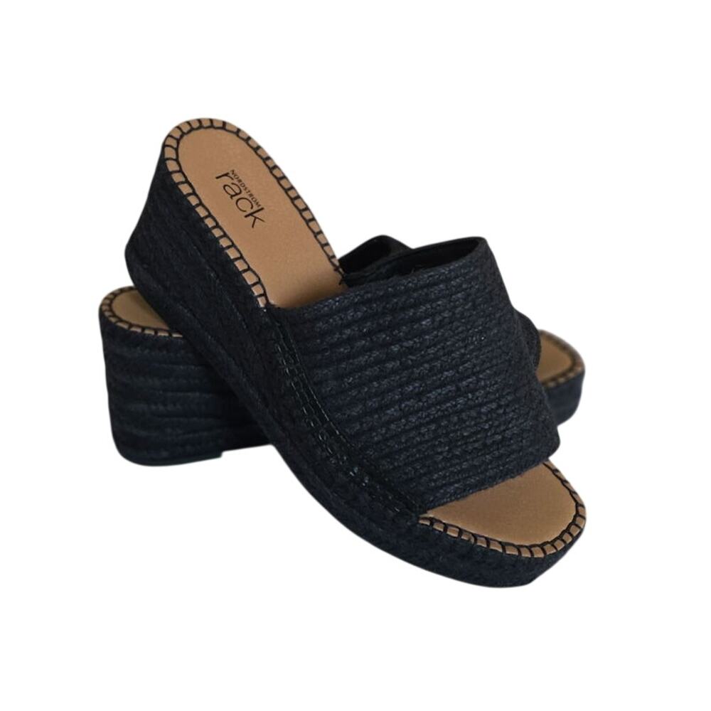 Nordstrom Rack Women's Claire Black Jute Wedge Slide Sandals 8.5 Espadrille New